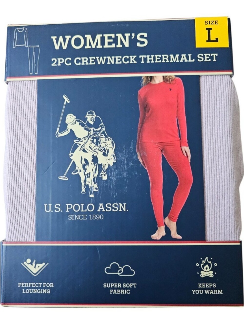 NEW Women's U.S. Polo Assn Thermal Set Size L Ribbed Knit Base Layer